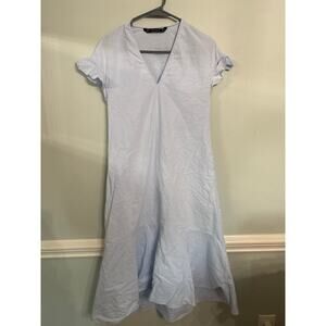 ZARA Trafaluc Light Blue Midi Dress (Size XS) | V-Neck Flutter Sleeve